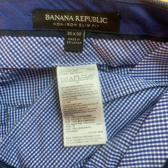 Banana Republic Men's flat front non-iron Slim Fit navy dress pants size 35x32 - Picture 3 of 7